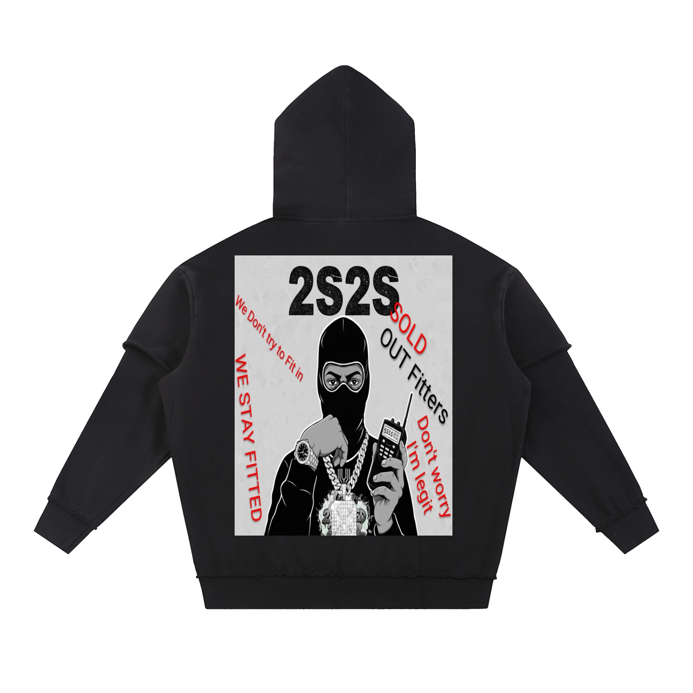 2S2S Sold Out 1/2 Jumpsuit Snow Washed Raw Edge Double Layered Hoodie