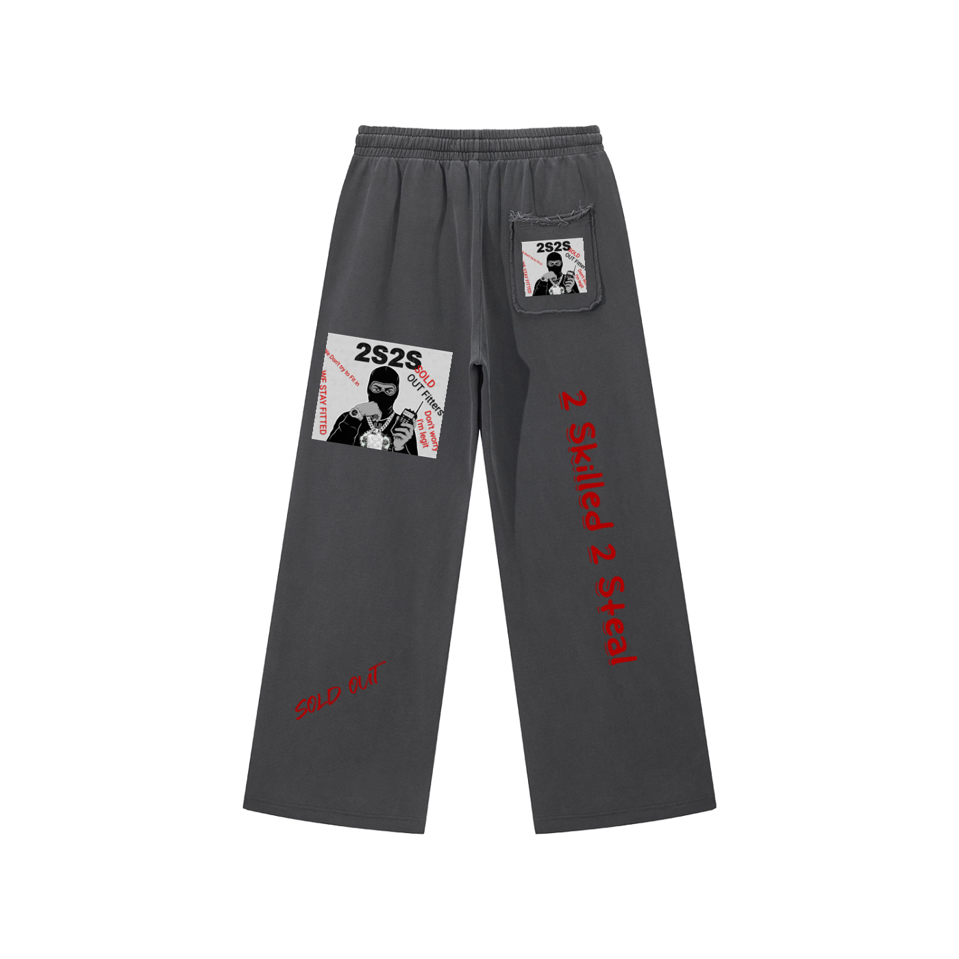 2S2S Sold Out 1/2 Jumpsuit Snow Washed Raw Edge Sweatpants