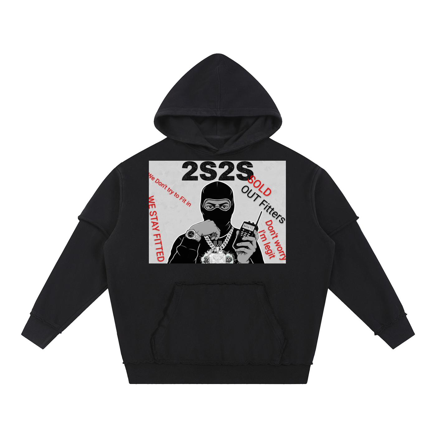 2S2S Sold Out 1/2 Jumpsuit Snow Washed Raw Edge Double Layered Hoodie